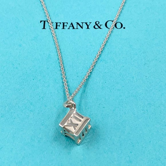 Authentic Tiffany & Co 925 Silver Atlas Cube Necklace - Picture 1 of 9